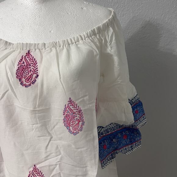 Debbie Katz NWT Size Small Tunic Cover Up Embroidered Bohemian White, Pink, Blue - Picture 2 of 8